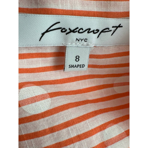 Foxcroft orange white striped polka dots 3/4 sleeves button shaped shirt size 8 - Picture 5 of 11